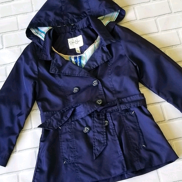 Jessica Simpson Double Breasted Hooded Navy Jacket